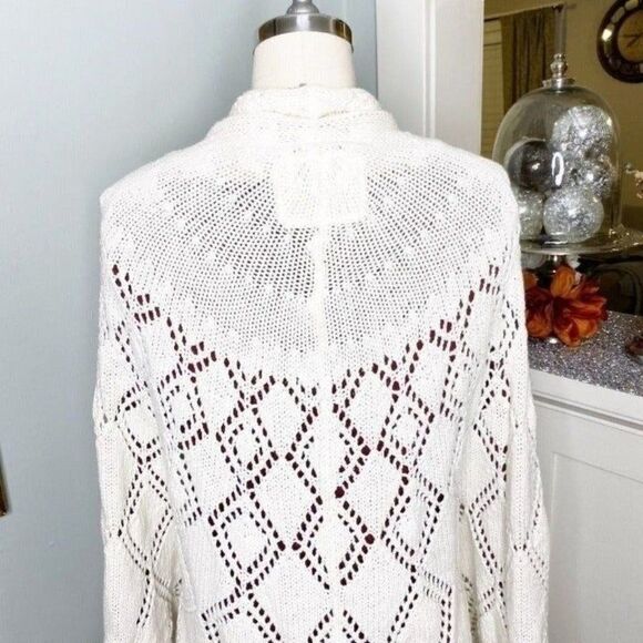 Anthropologie Angel of The North Cream Sweater Cardigan Diamond Print - Picture 8 of 10